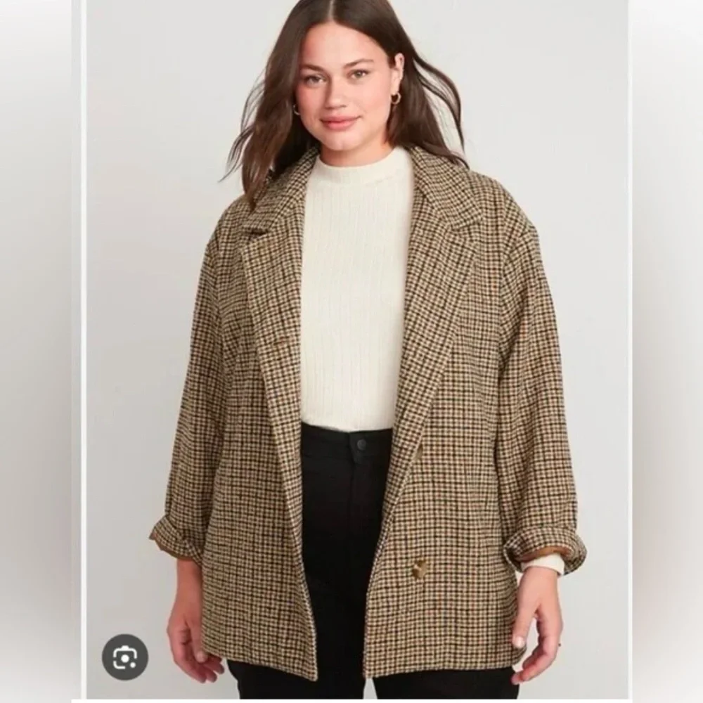 Old Navy Soft-Brushed Houndstooth Plaid Button-Front Wool Blend Overcoat Size 2X